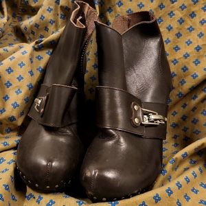 See By Chloe Deep Brown Zip-Up Wedge Booties